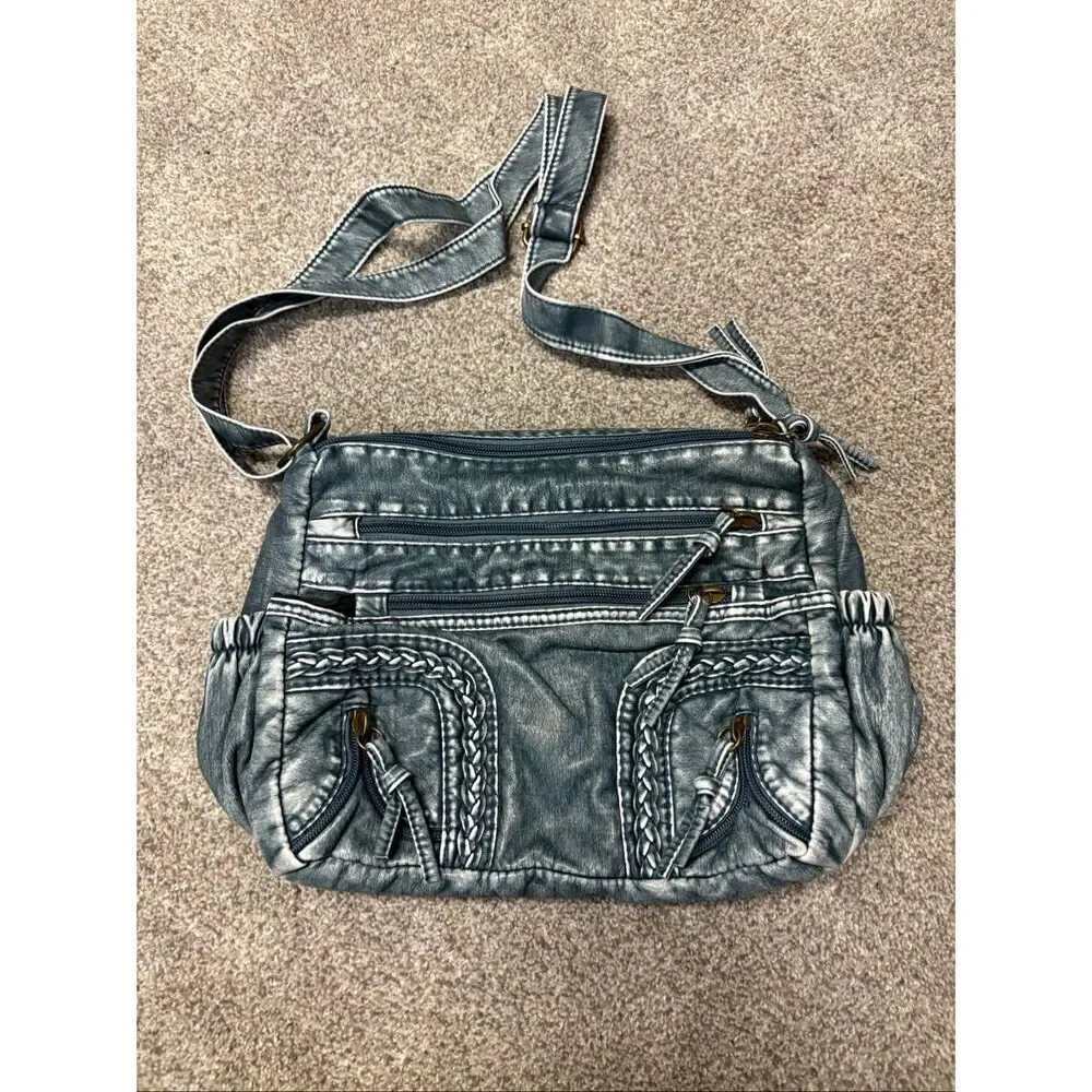 Boho Denim Look Crossbody faux leather bag